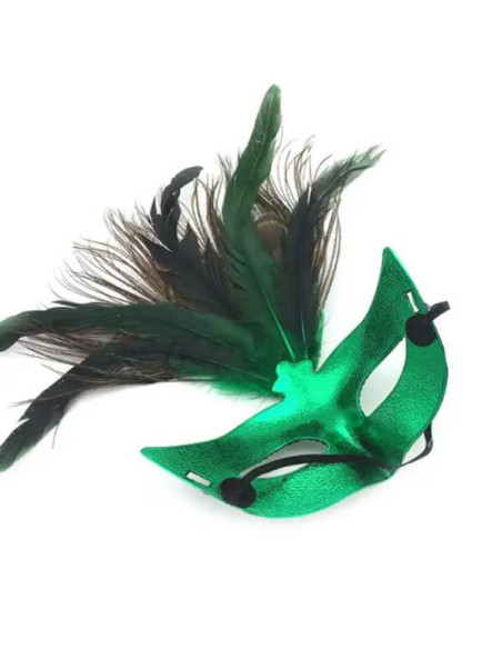 maske med grønne fjer