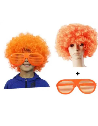 orange afroparyk med orange briller