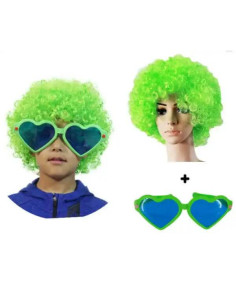 Klovne afroparyk med briller, grøn