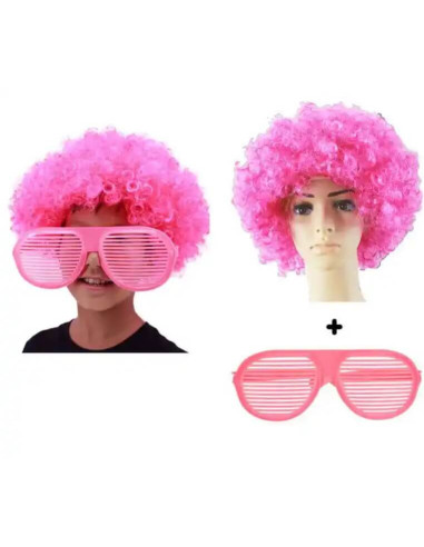 afroparyk med store briller, pink