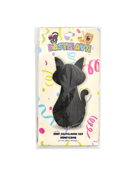 Sort fastelavns kat, honeycomb, 20 cm. (bred model)