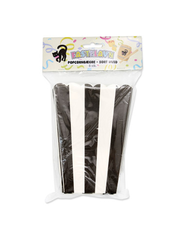 Popcornbægre, sort hvid, 8 stk.