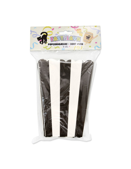 Popcornbægre, sort hvid, 8 stk.