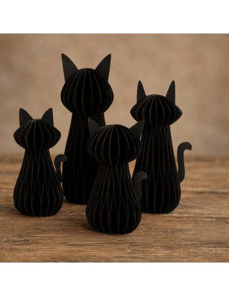 Sort fastelavns kat, honeycomb, 25 cm.