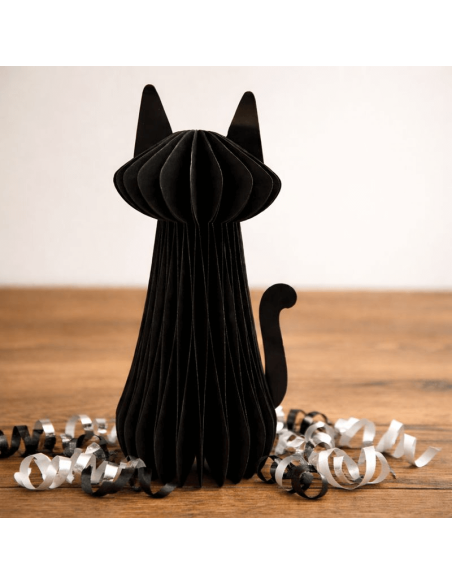 Sort fastelavns kat, honeycomb, 25 cm.