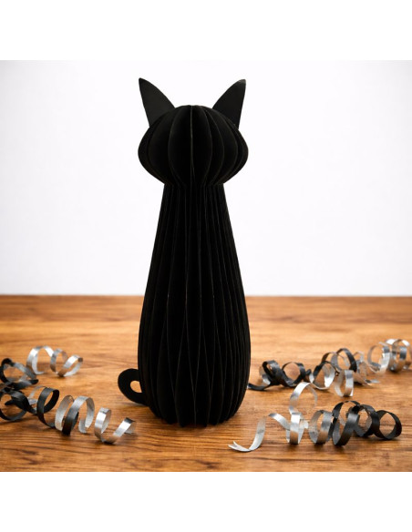 Sort fastelavns kat, honeycomb, 30 cm.